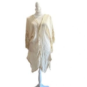 Rebellion Again women's crochet cream colored long kimono size medium